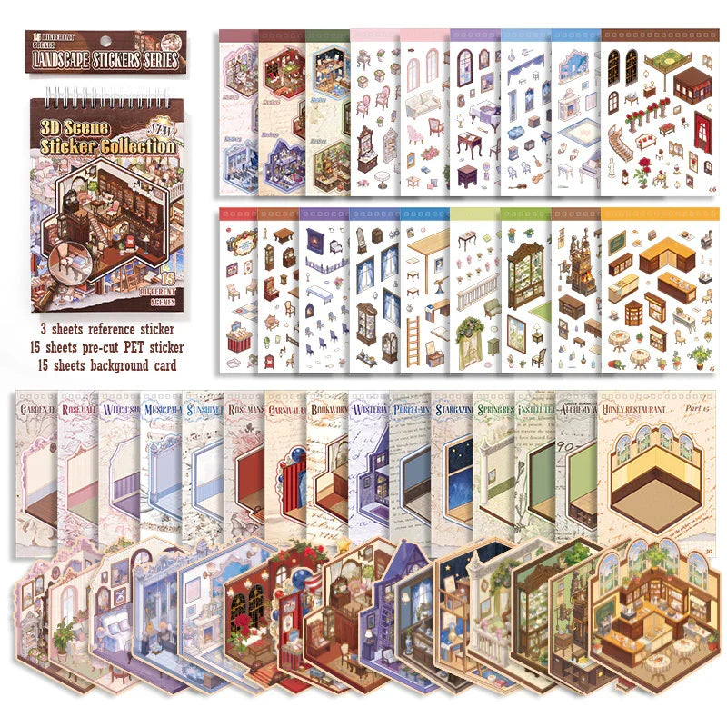 [Vintage House] 15-in-1 Isometric Scene Sticker Book
