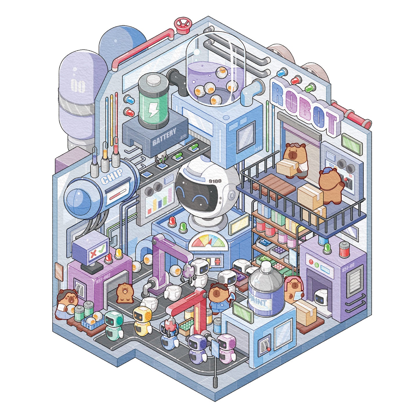 [Robot Factory] Isometric Miniature Scene Stickers - Cozy Sticker Room