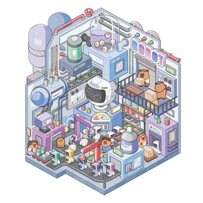 [Robot Factory] Isometric Miniature Scene Stickers - Cozy Sticker Room