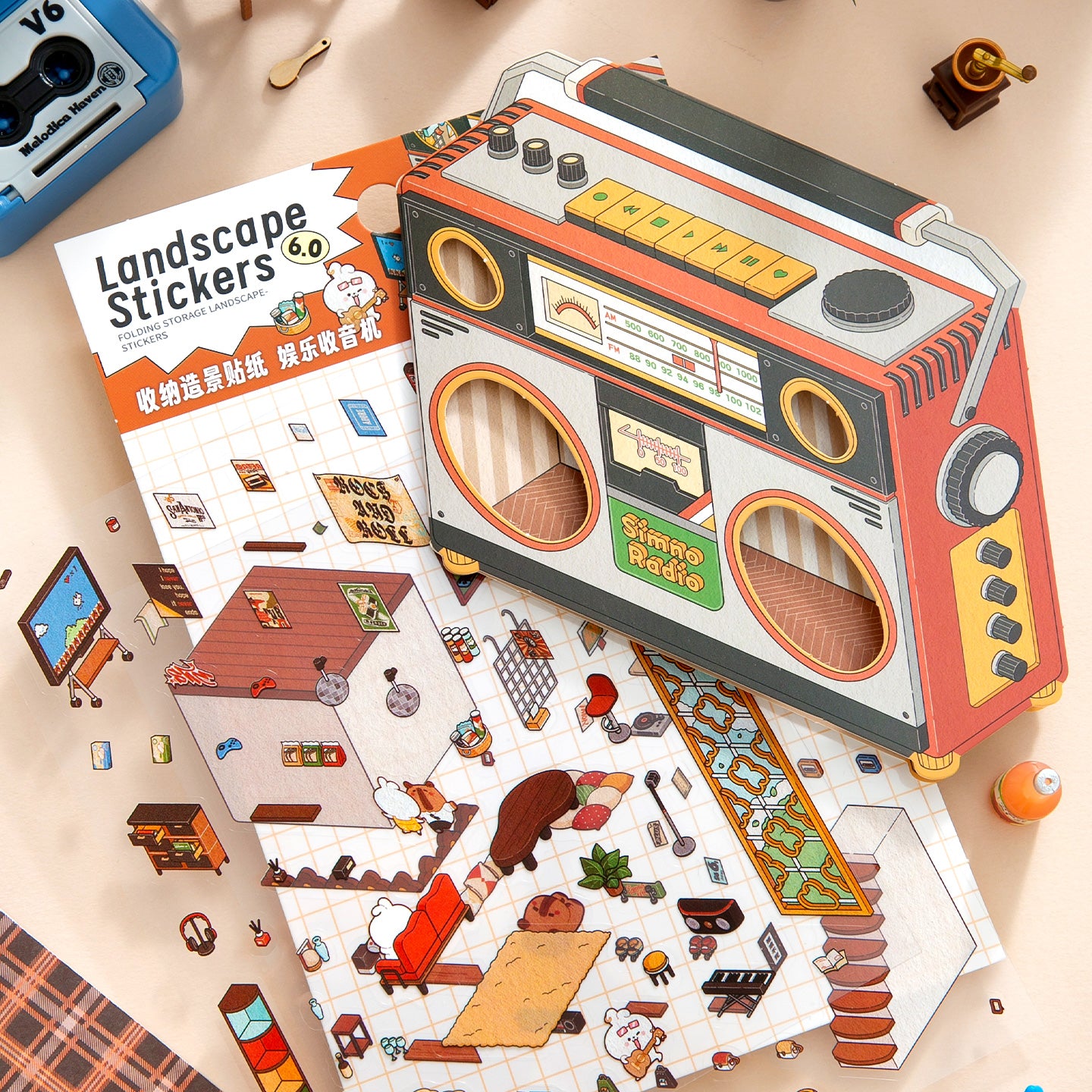 [Radio] Isometric Miniature Sticker Scene Card - Cozy Sticker Room