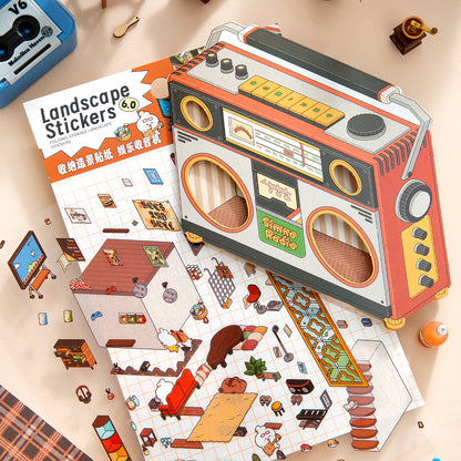 [Radio] Isometric Miniature Sticker Scene Card - Cozy Sticker Room