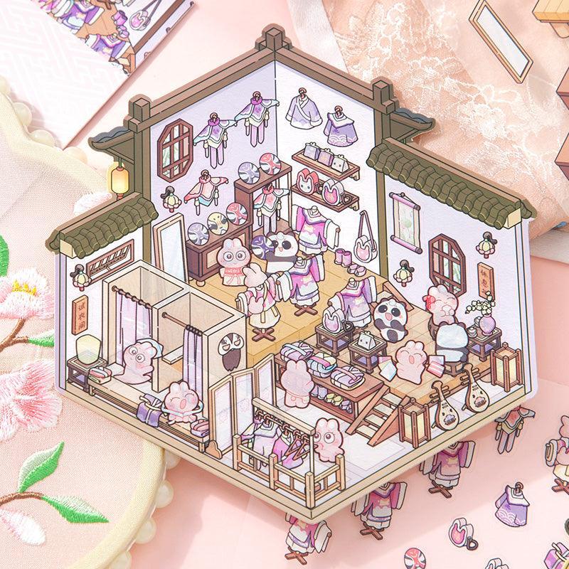 [Hanfu Shop] Isometric Miniature Scene Stickers - Cozy Sticker Room