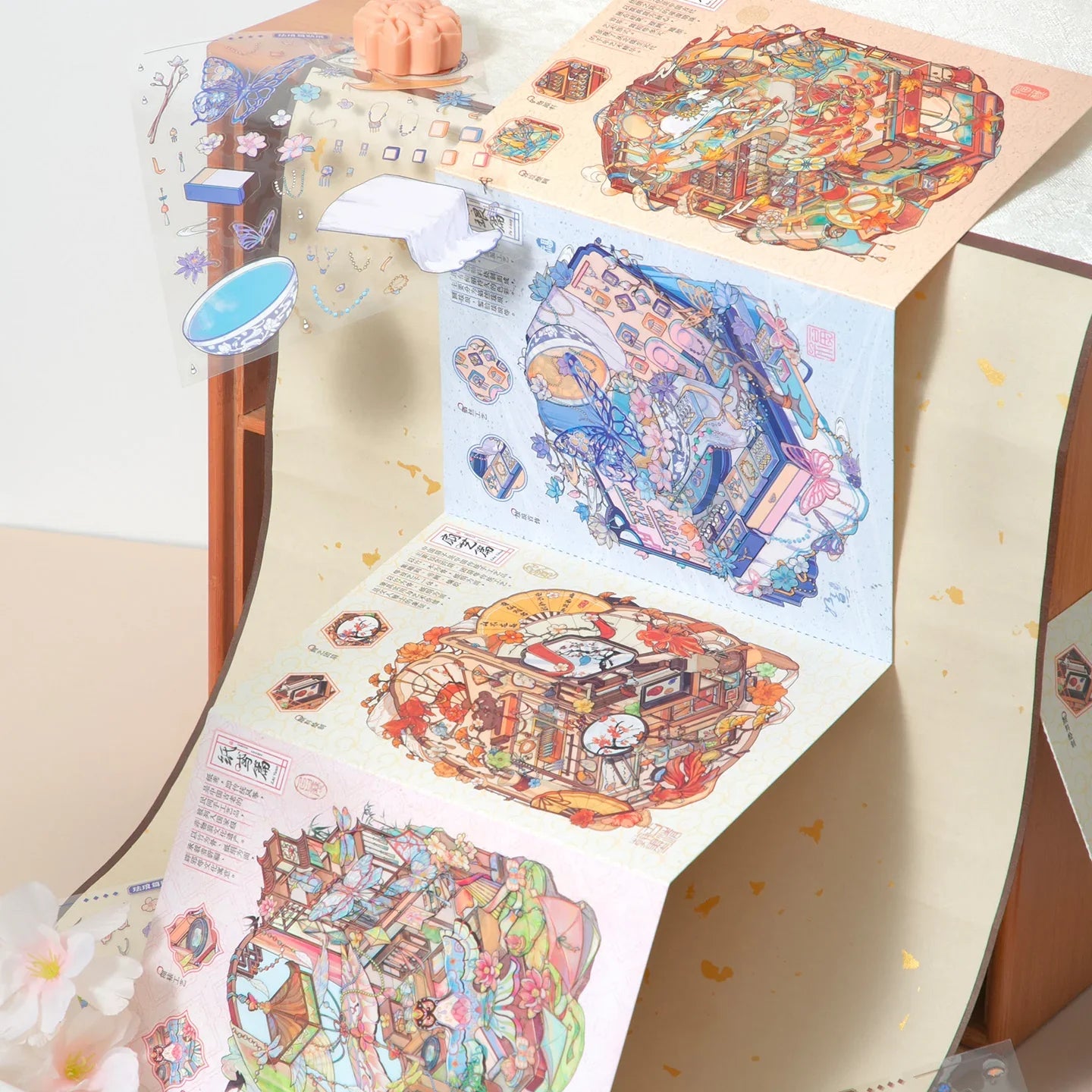 [Chinese Heritage] 4-in-1 Miniature Isometric Scene Sticker Set