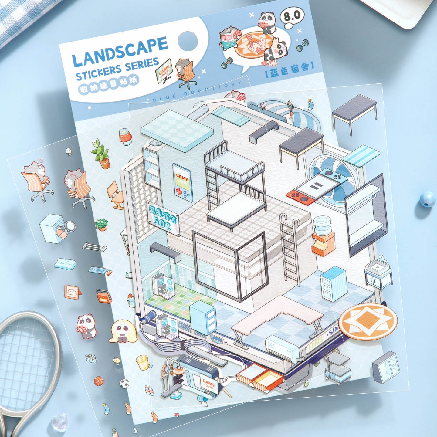 [Blue Dormitory] Isometric Miniature Scene Stickers - Cozy Sticker Room