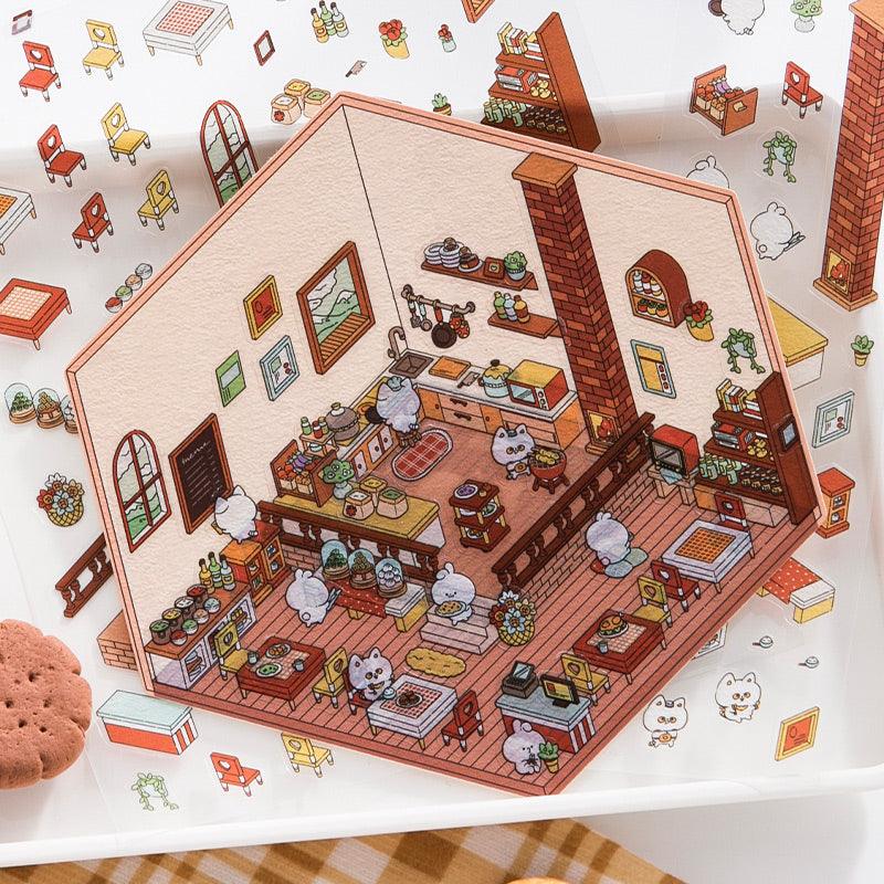 [Bookstore] Isometric Miniature Scene Stickers - Cozy Sticker Room
