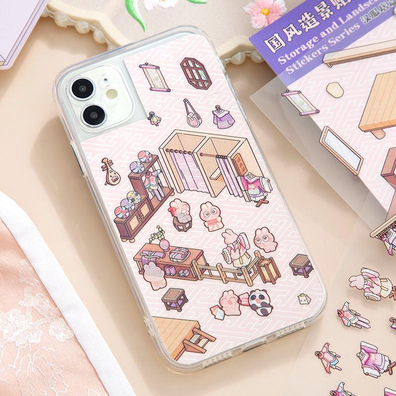 [Hanfu Shop] Isometric Miniature Scene Stickers - Cozy Sticker Room