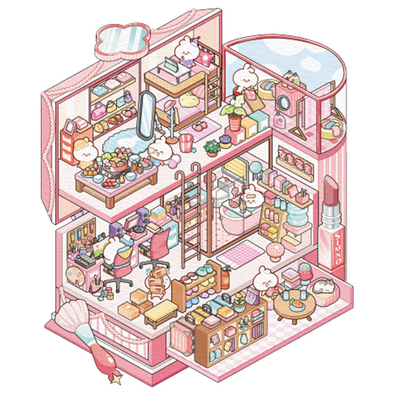 [Pink Dormitory] Isometric Miniature Scene Stickers - Cozy Sticker Room