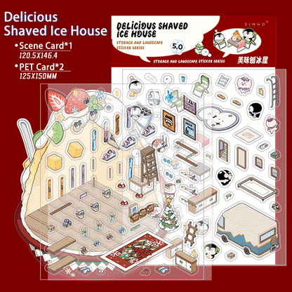[Shaved Ice House] Isometric Miniature Scene Stickers - Cozy Sticker Room