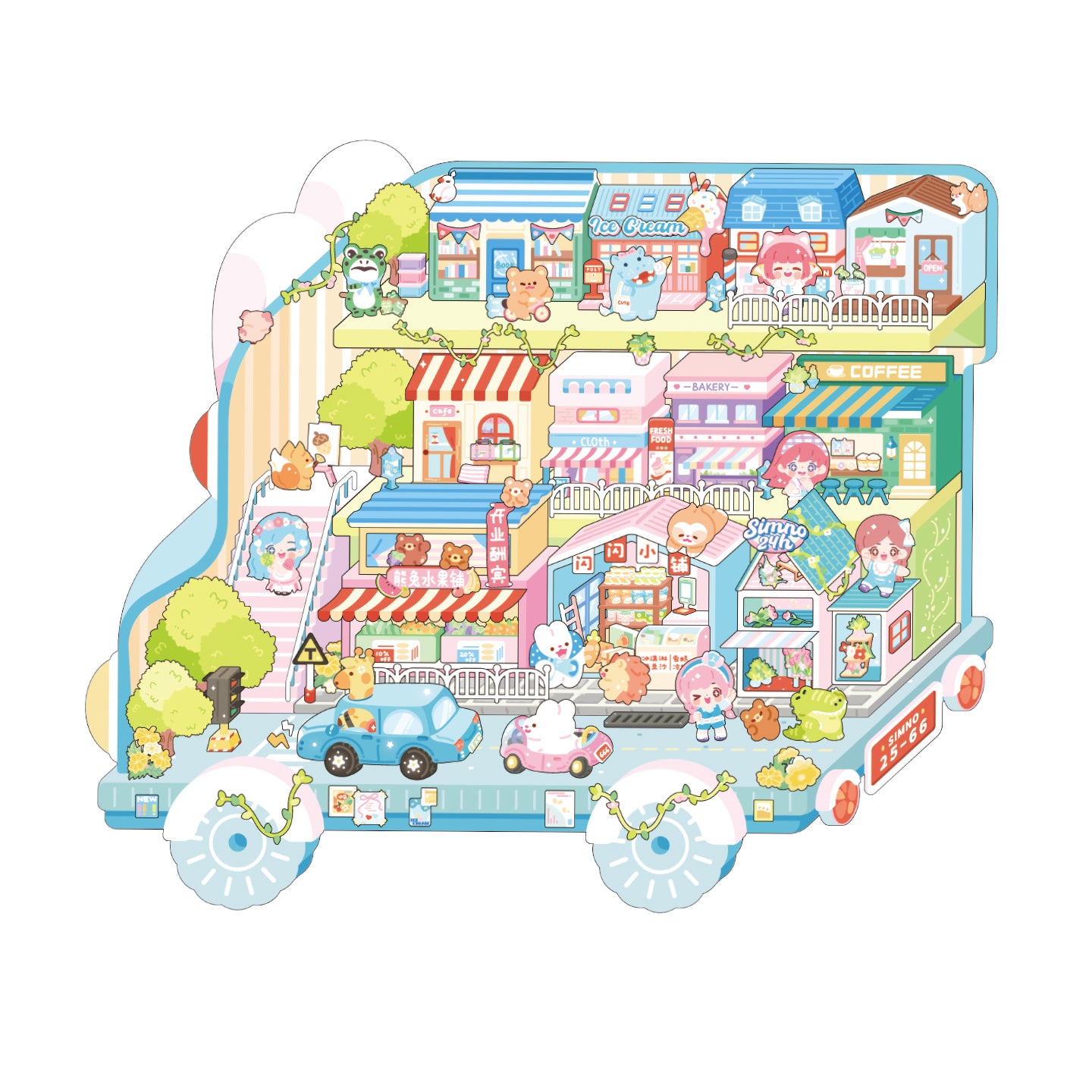 [Happy Town] XL Series Isometric Scene Stickers - Cozy Sticker Room