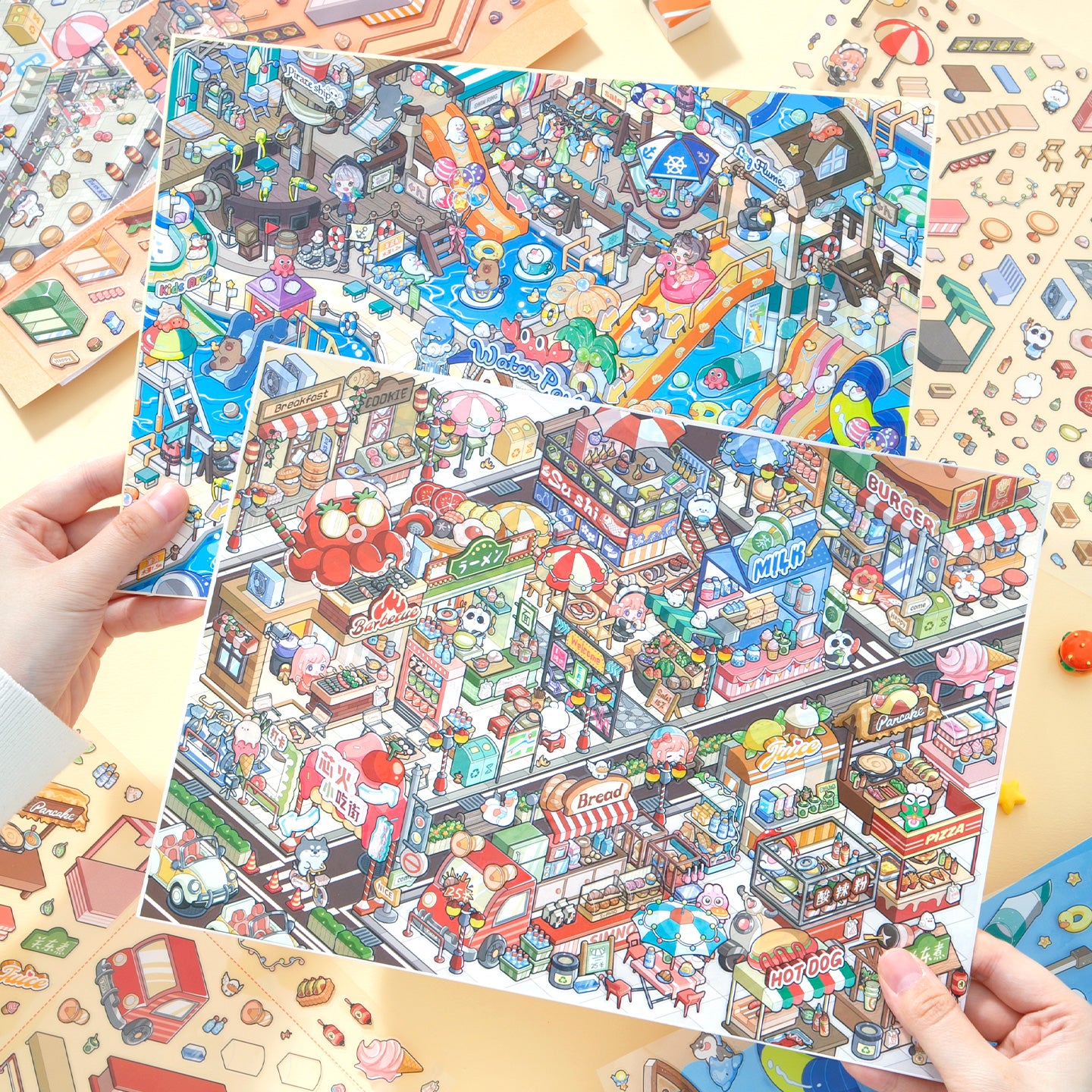 [Street Food Alley] XL Series Isometric Scene Stickers