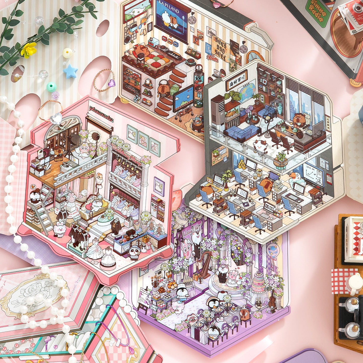 [Radio] Isometric Miniature Sticker Scene Card - Cozy Sticker Room