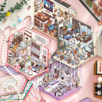 [Radio] Isometric Miniature Sticker Scene Card - Cozy Sticker Room