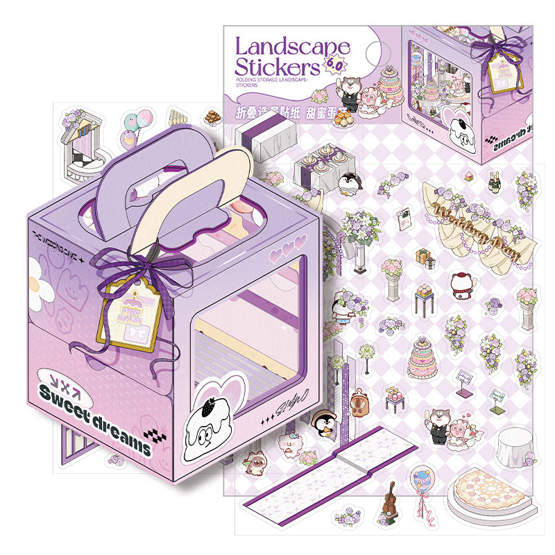 [Cake Box] Isometric Miniature Sticker Scene Card - Cozy Sticker Room