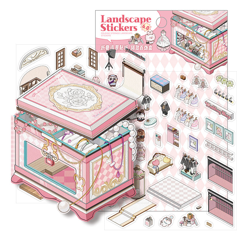 [Jewellery Box] Isometric Miniature Sticker Scene Card - Cozy Sticker Room