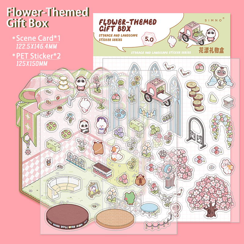 [Flower Gift Box] Isometric Miniature Scene Stickers - Cozy Sticker Room
