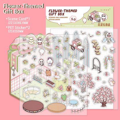 [Flower Gift Box] Isometric Miniature Scene Stickers - Cozy Sticker Room