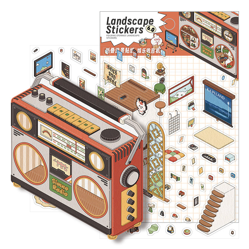 [Radio] Isometric Miniature Sticker Scene Card - Cozy Sticker Room
