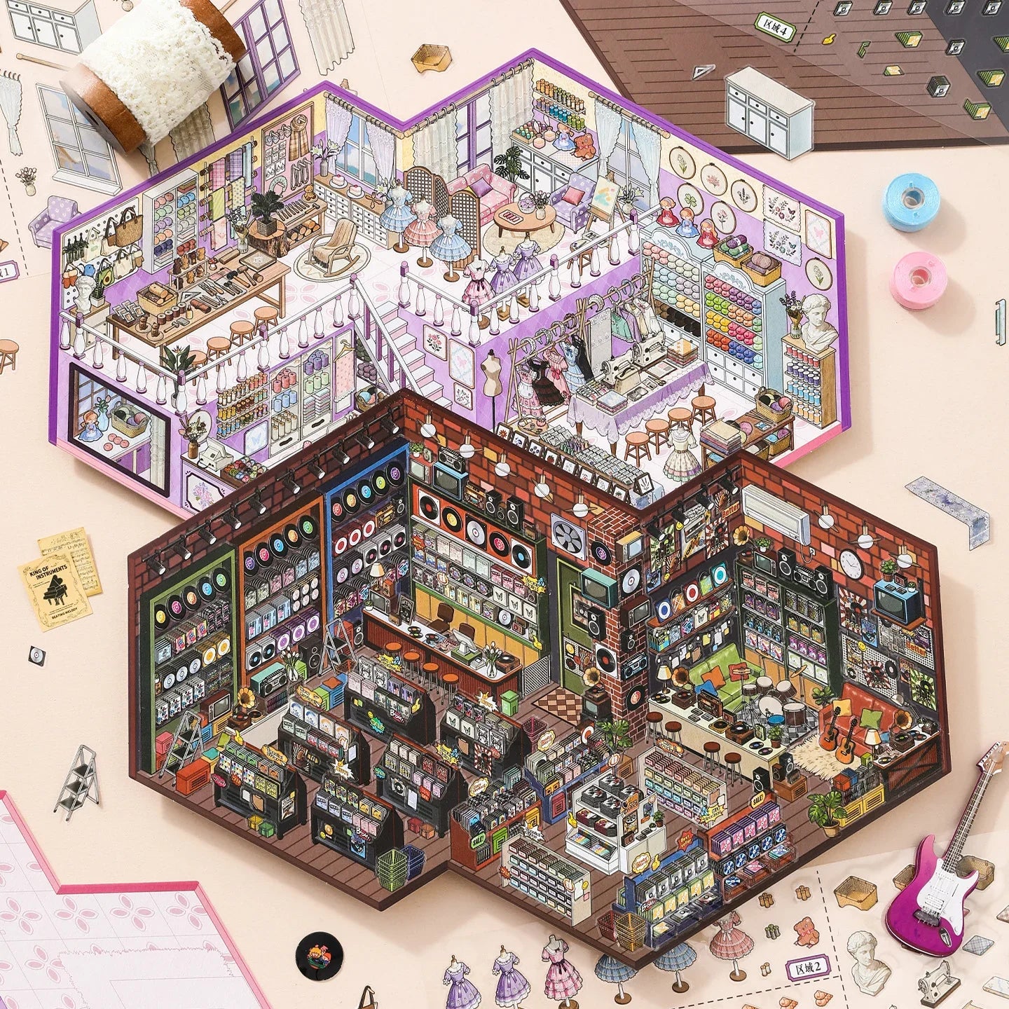 [Record Store] XL Series Isometric Scene Stickers