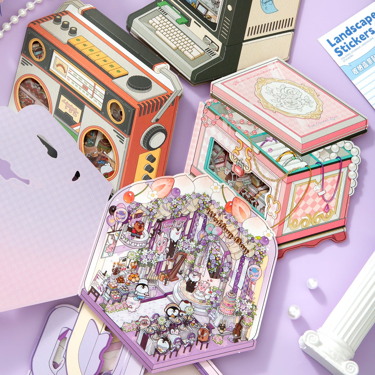 [Cake Box] Isometric Miniature Sticker Scene Card - Cozy Sticker Room