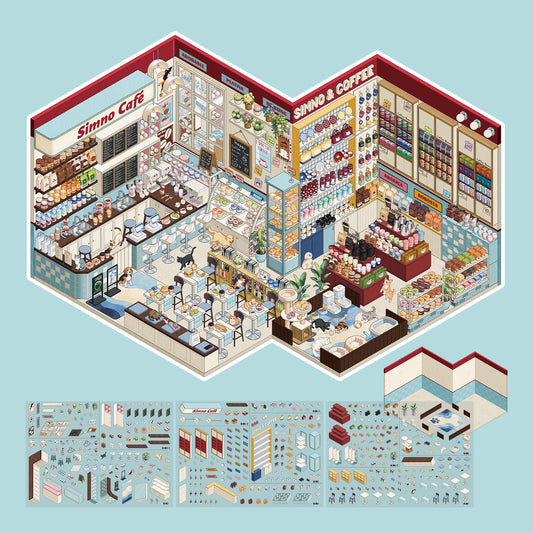 [Pet Cafe] XL Series Isometric Scene Stickers
