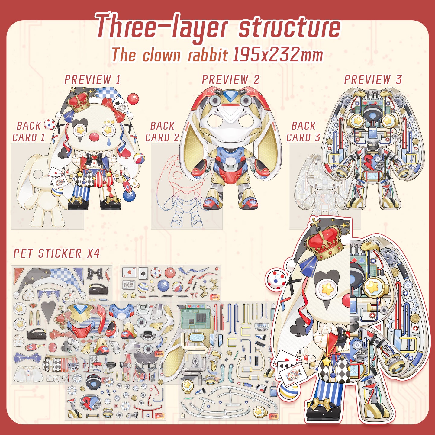 [Clown Rabbit] 3-Layer Clockwork XL Scene Stickers