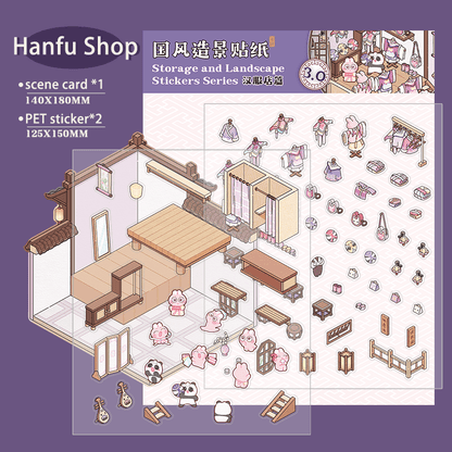 [Hanfu Shop] Isometric Miniature Scene Stickers - Cozy Sticker Room