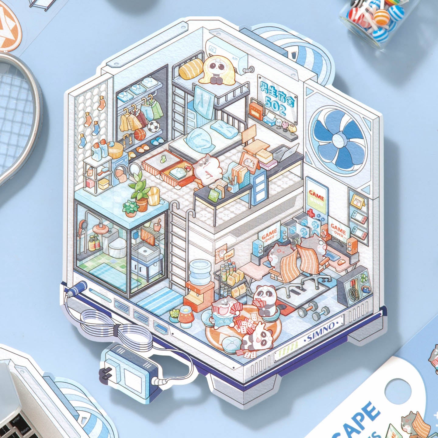 [Blue Dormitory] Isometric Miniature Scene Stickers - Cozy Sticker Room