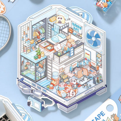 [Blue Dormitory] Isometric Miniature Scene Stickers - Cozy Sticker Room