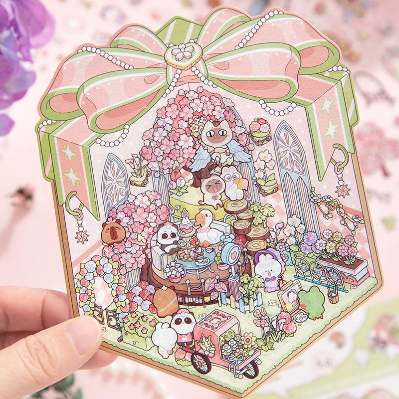 [Flower Gift Box] Isometric Miniature Scene Stickers - Cozy Sticker Room