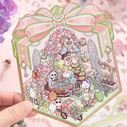 [Flower Gift Box] Isometric Miniature Scene Stickers - Cozy Sticker Room