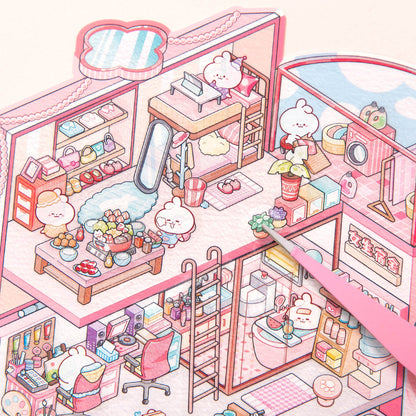 [Pink Dormitory] Isometric Miniature Scene Stickers - Cozy Sticker Room