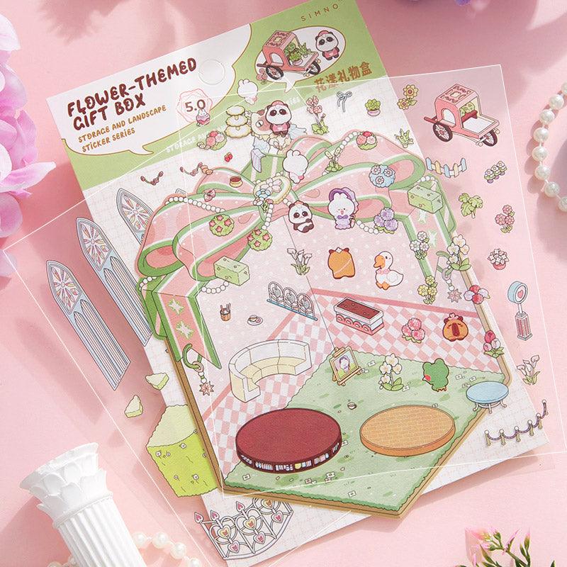 [Flower Gift Box] Isometric Miniature Scene Stickers - Cozy Sticker Room