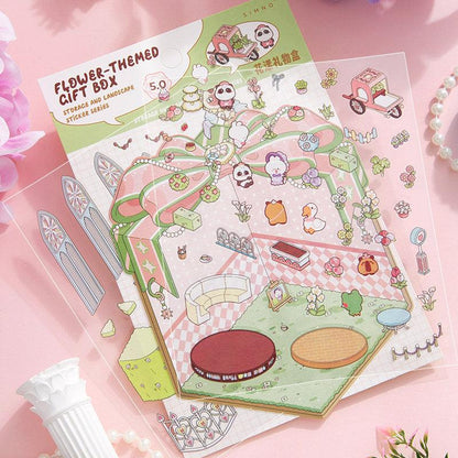 [Flower Gift Box] Isometric Miniature Scene Stickers - Cozy Sticker Room