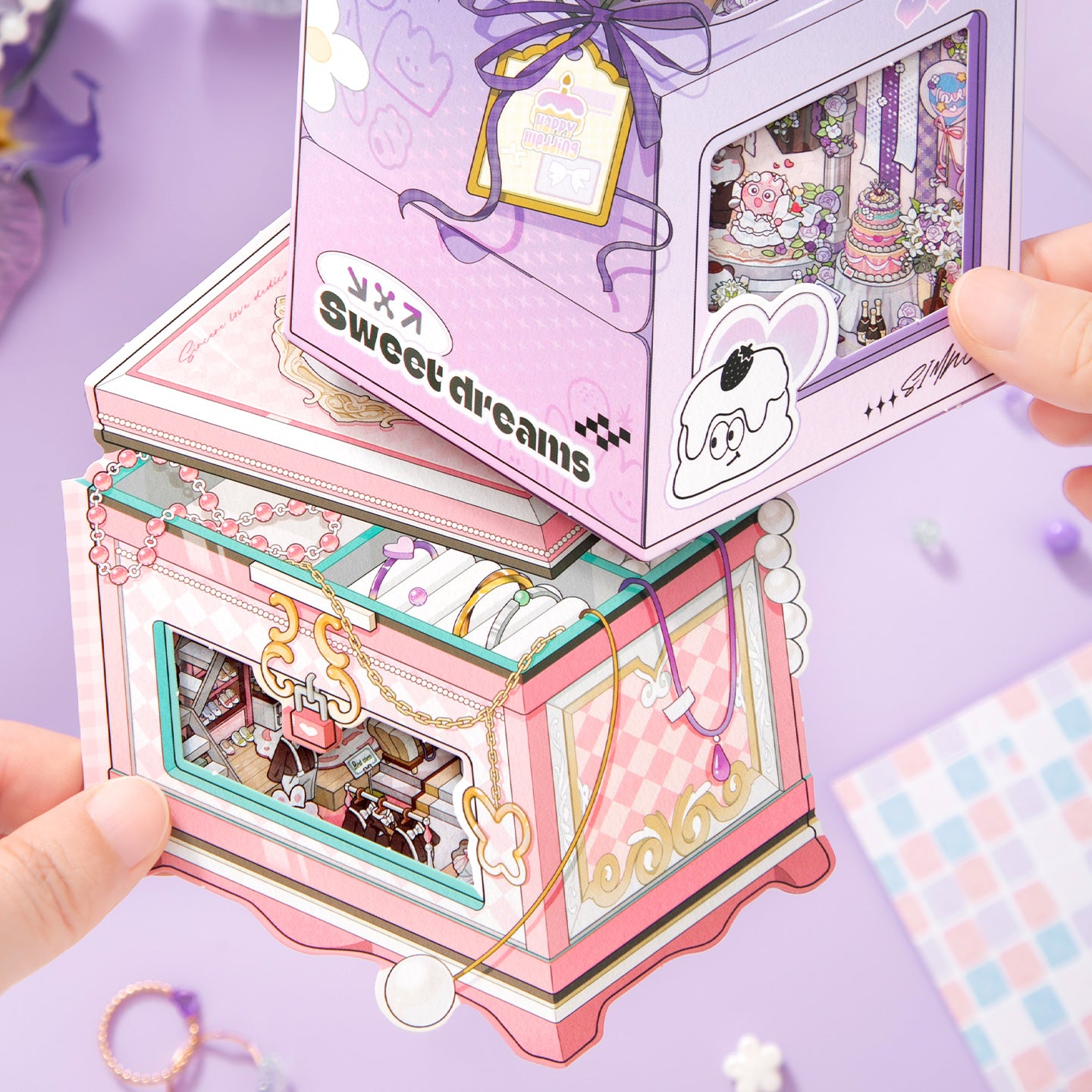 [Cake Box] Isometric Miniature Sticker Scene Card - Cozy Sticker Room