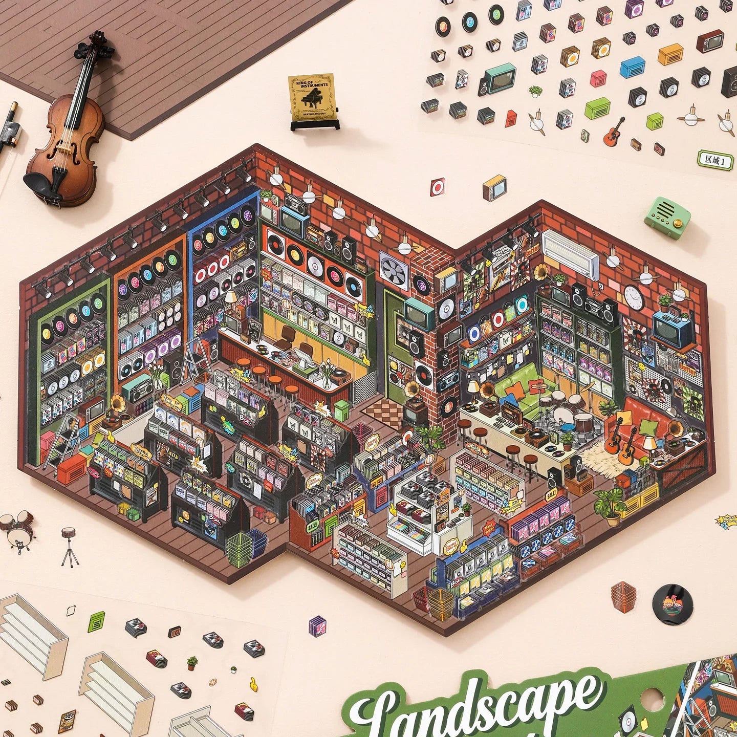 [Record Store] XL Series Isometric Scene Stickers