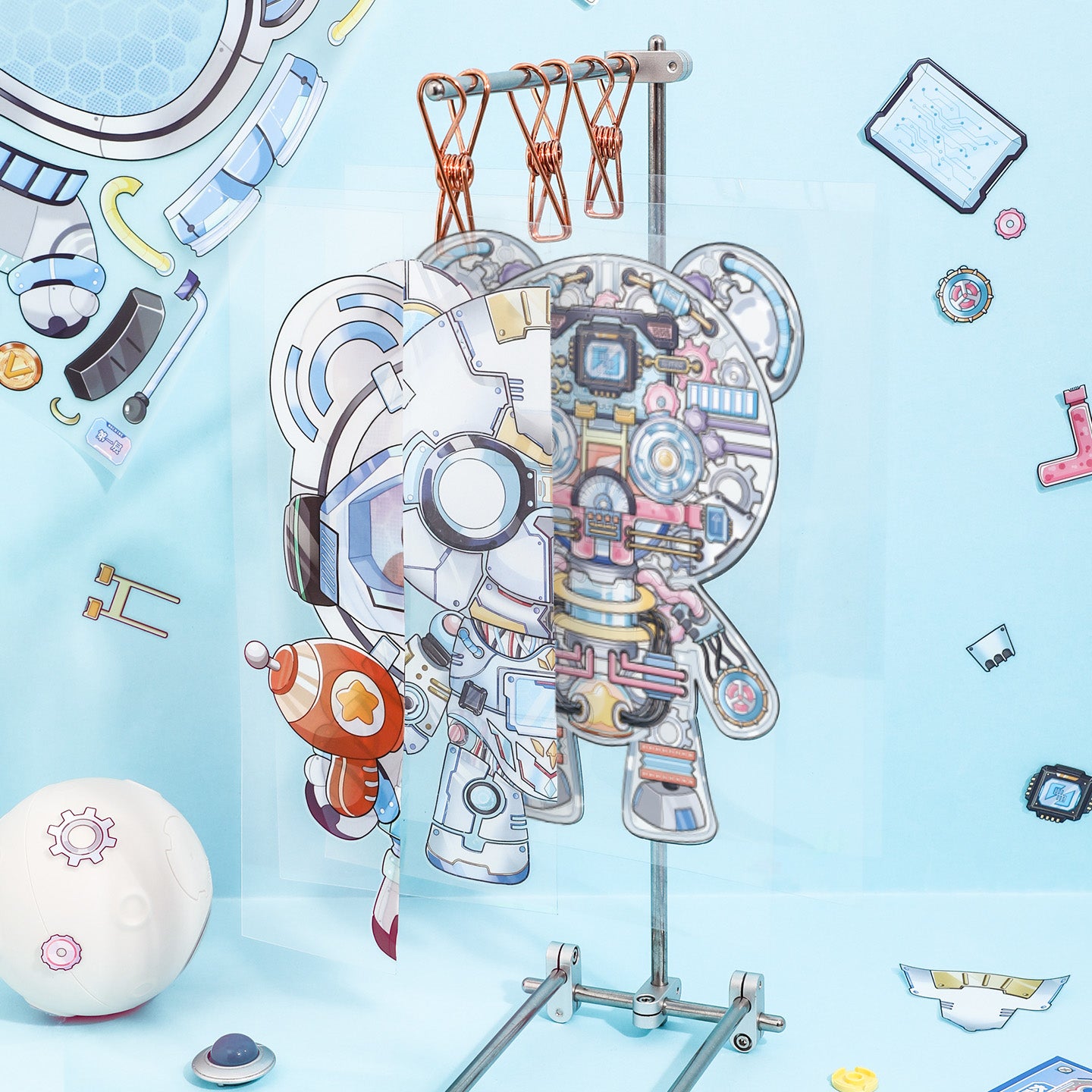 [Space Bear] 3-Layer Clockwork XL Scene Stickers