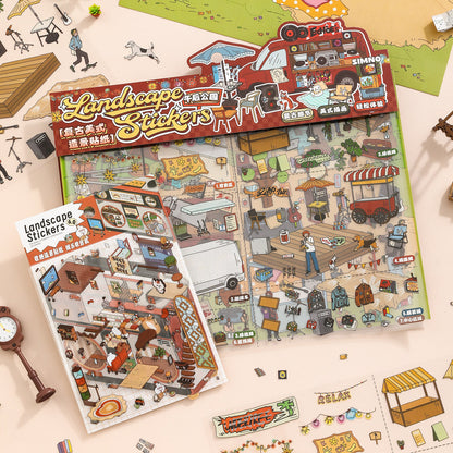 [Retro Park Market] XL Series Isometric Scene Stickers