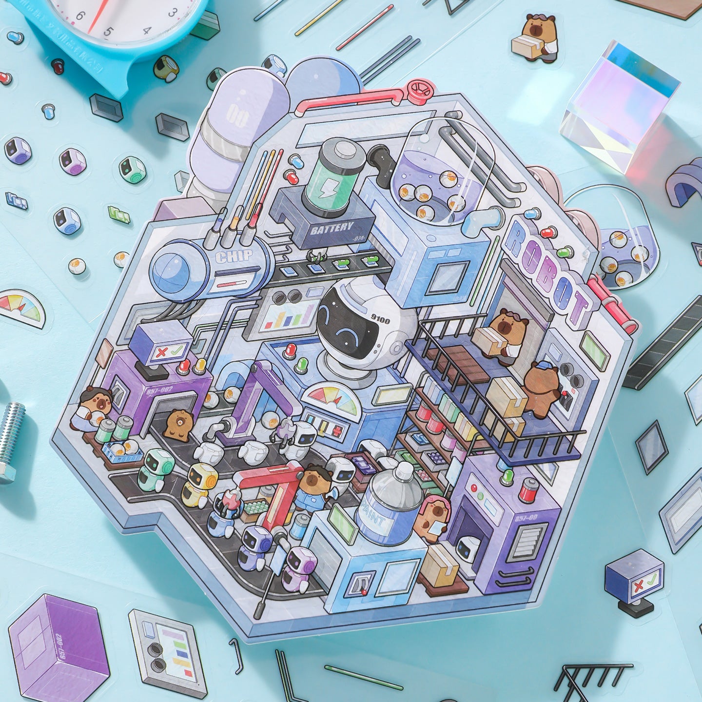 [Robot Factory] Isometric Miniature Scene Stickers - Cozy Sticker Room