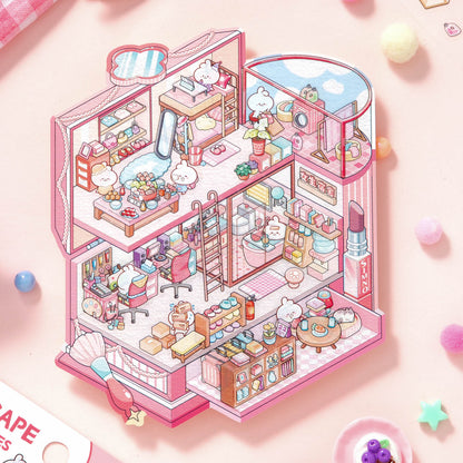 [Pink Dormitory] Isometric Miniature Scene Stickers - Cozy Sticker Room