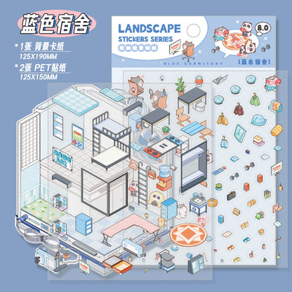 [Blue Dormitory] Isometric Miniature Scene Stickers - Cozy Sticker Room