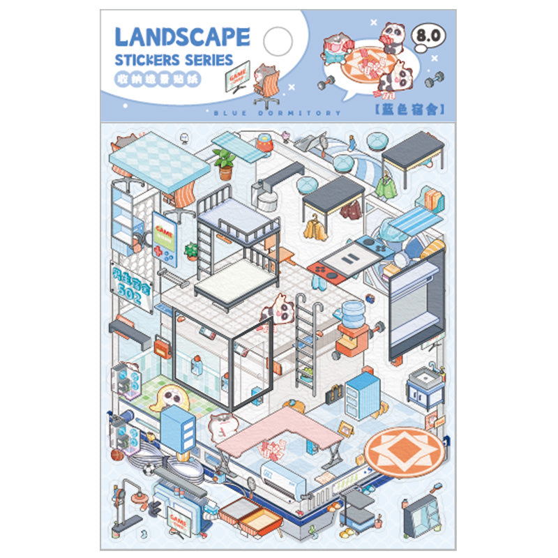 [Blue Dormitory] Isometric Miniature Scene Stickers - Cozy Sticker Room
