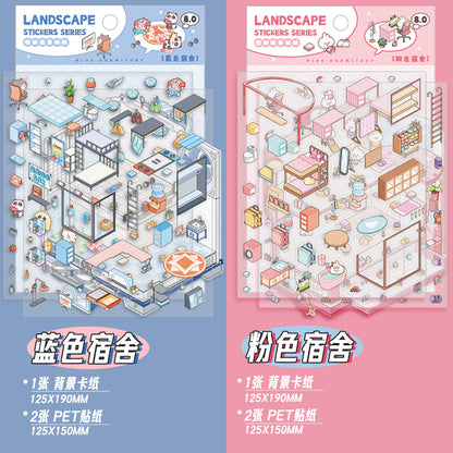 [Pink Dormitory] Isometric Miniature Scene Stickers - Cozy Sticker Room