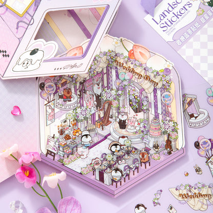 [Cake Box] Isometric Miniature Sticker Scene Card - Cozy Sticker Room