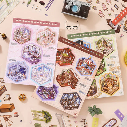 [Vintage House] 15-in-1 Isometric Scene Sticker Book