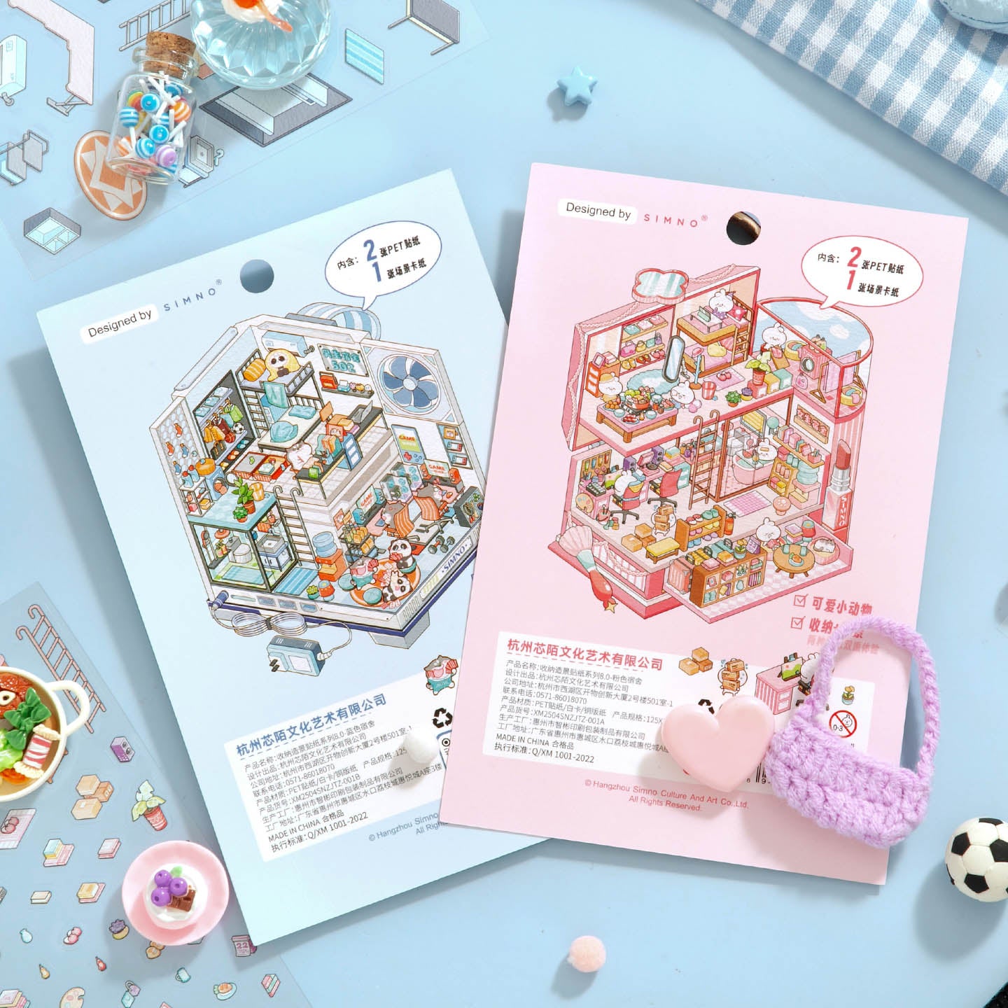 [Pink Dormitory] Isometric Miniature Scene Stickers - Cozy Sticker Room
