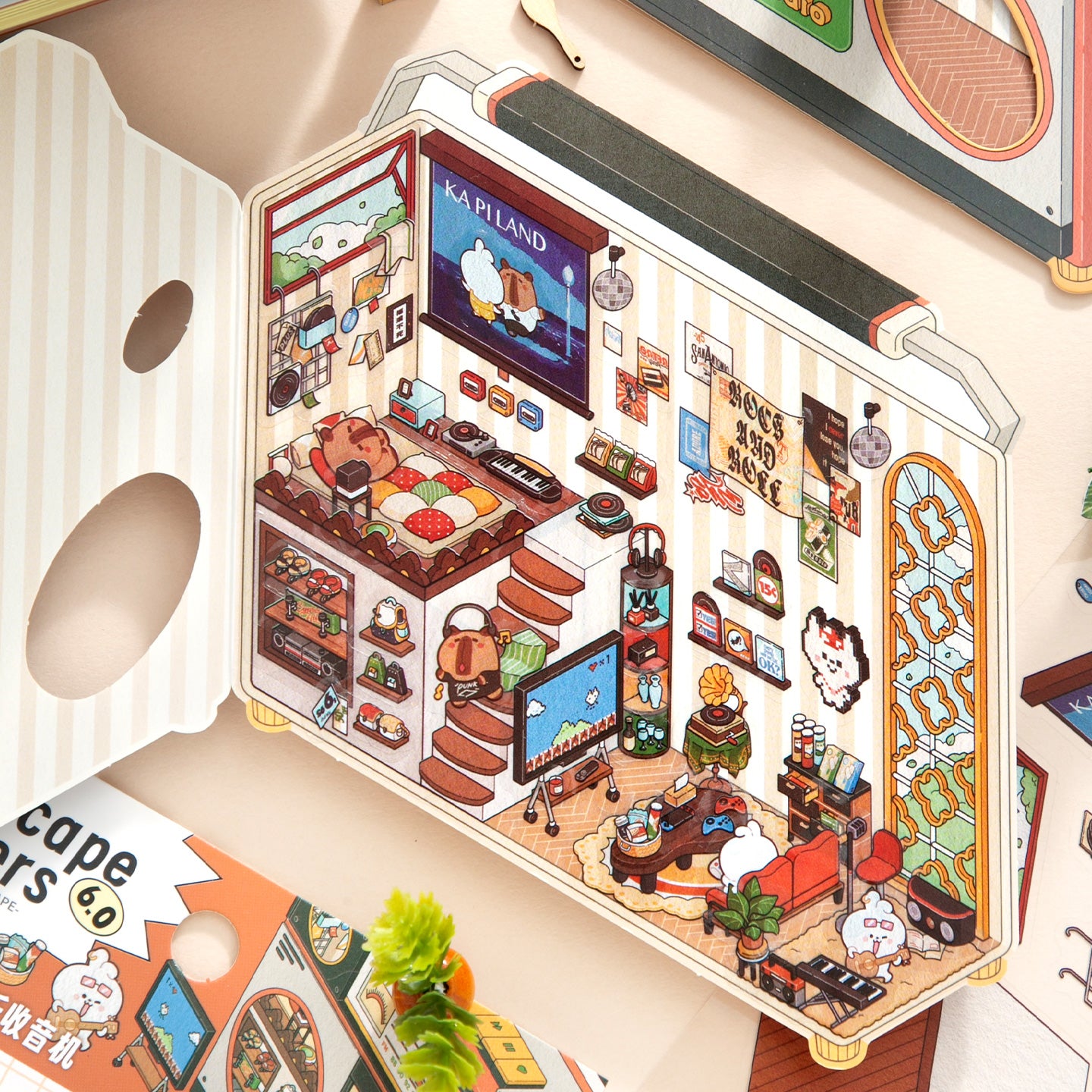 [Radio] Isometric Miniature Sticker Scene Card - Cozy Sticker Room