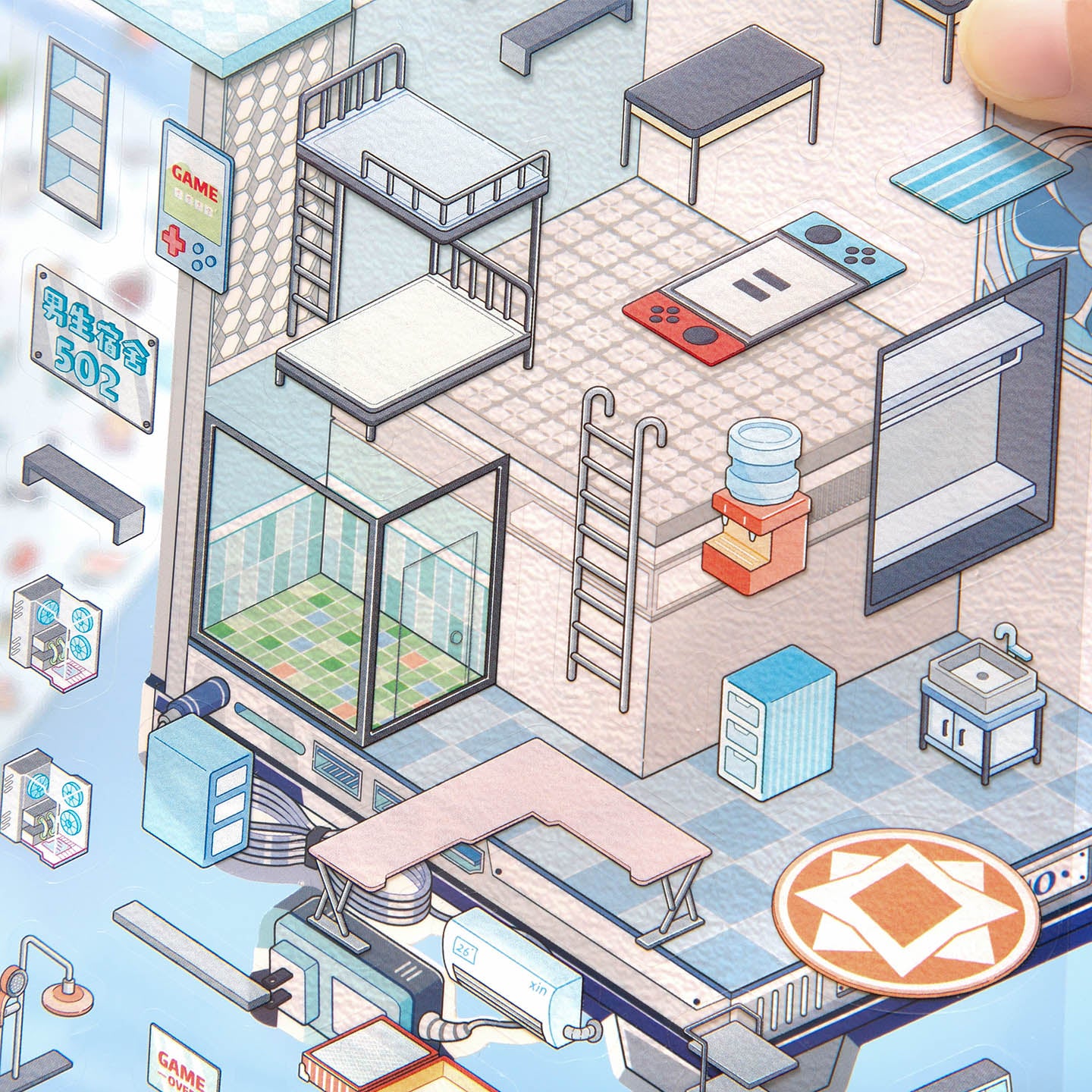 [Blue Dormitory] Isometric Miniature Scene Stickers - Cozy Sticker Room
