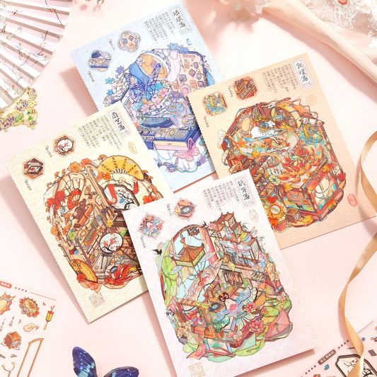 [Chinese Heritage] 4-in-1 Miniature Isometric Scene Sticker Set
