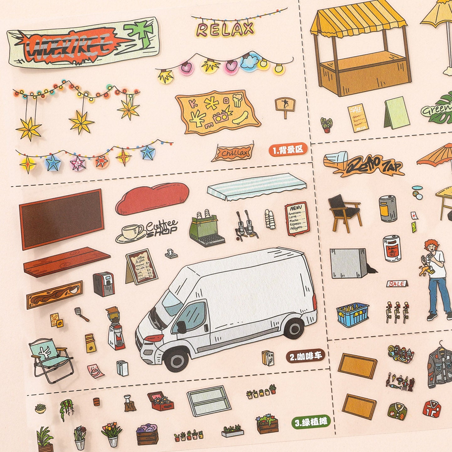 [Retro Park Market] XL Series Isometric Scene Stickers