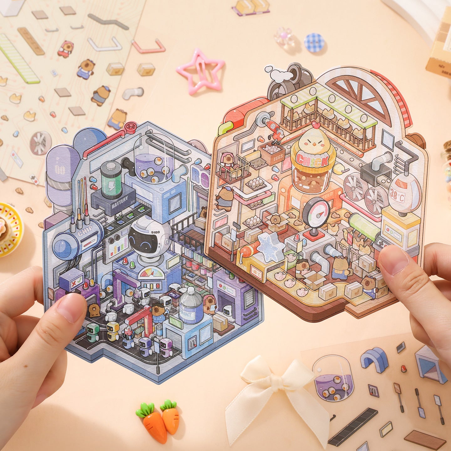 [Robot Factory] Isometric Miniature Scene Stickers - Cozy Sticker Room